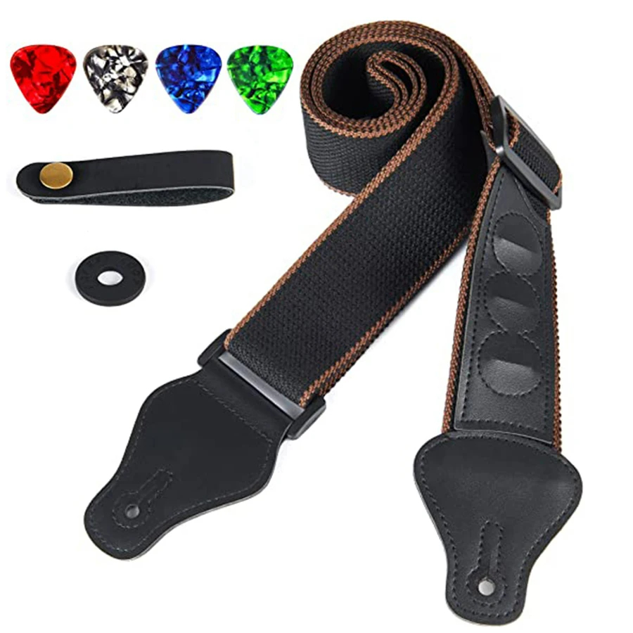 7Pcs/Set Guitar Strap Black PU - مراجعة Musical Instrument Types وسعره