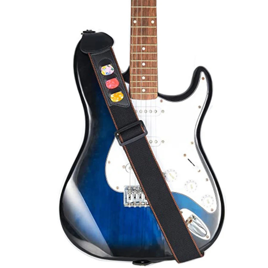 7Pcs/Set Guitar Strap Black PU - مراجعة Musical Instrument Types وسعره